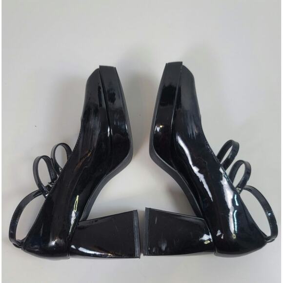 CIDER CHUNKY HEELED TRIPLE STRAP MARY JANES IN PATENT BLACK FAUX LEATHER, SZ 9 - Picture 9 of 16